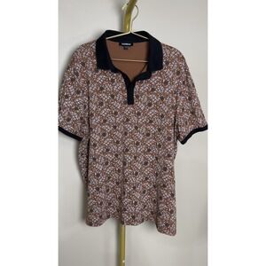 EXPRESS Polo Shirt Men XL Extra Large Brown Black White Leaf Floral Stretch Golf